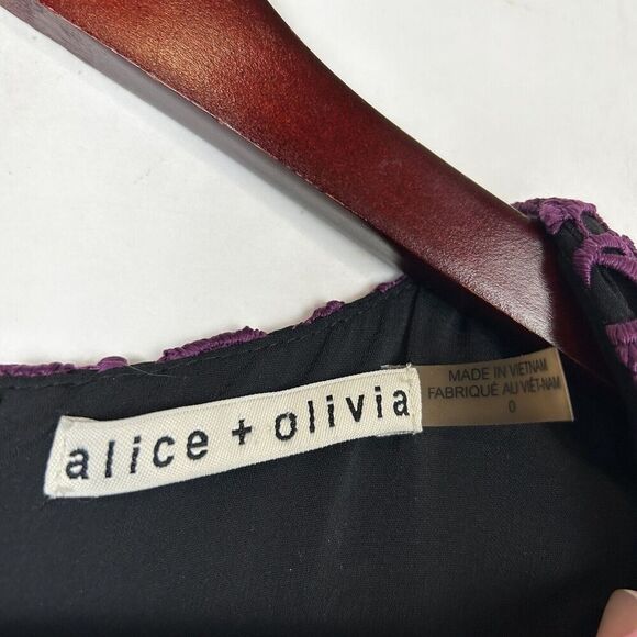Alice + Olivia Purple Black Floral Guipure Lace Sleeveless Preslee Dress Size 0 - Picture 7 of 8